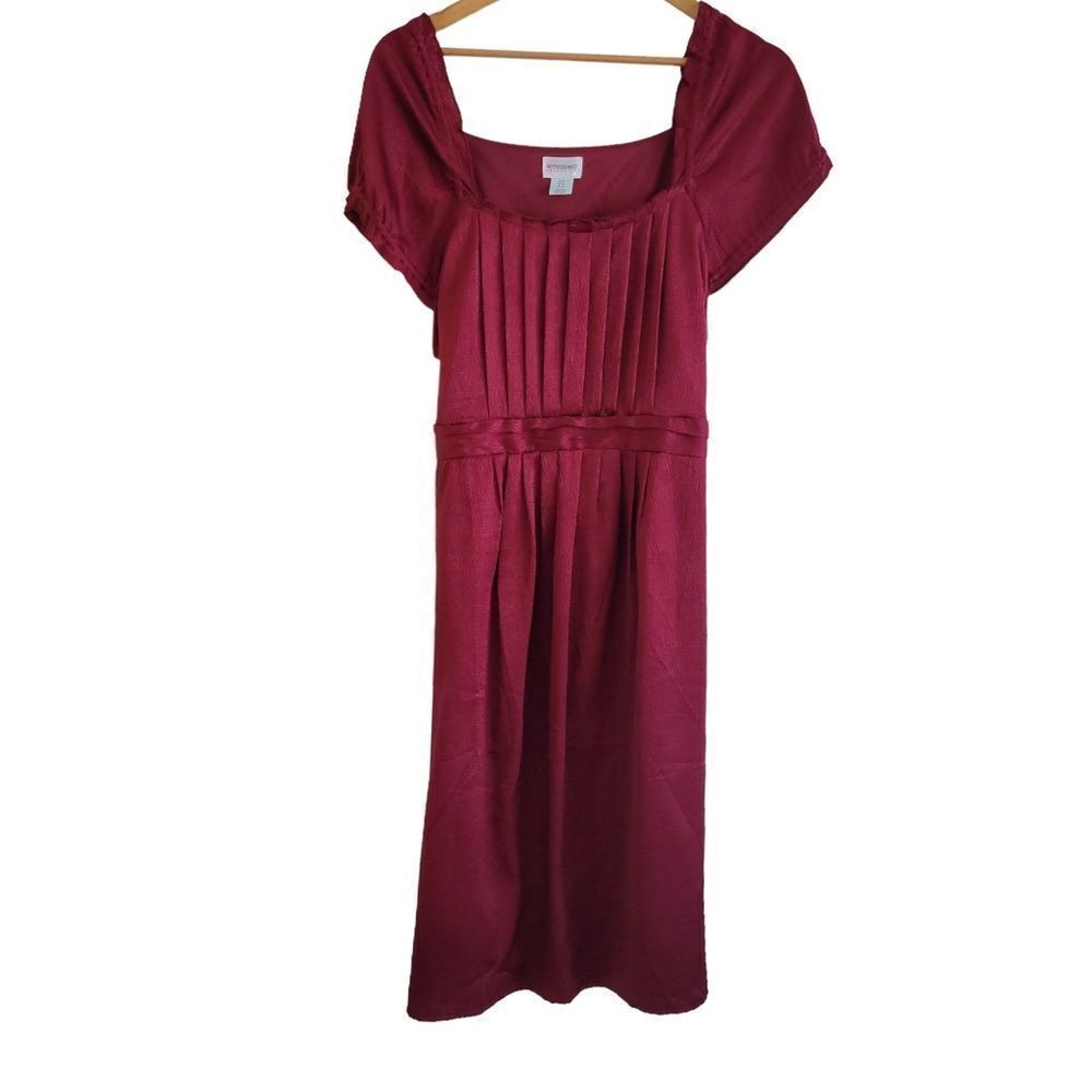 Motherhood Maternity cap sleeve tie waist dress red burgundy large